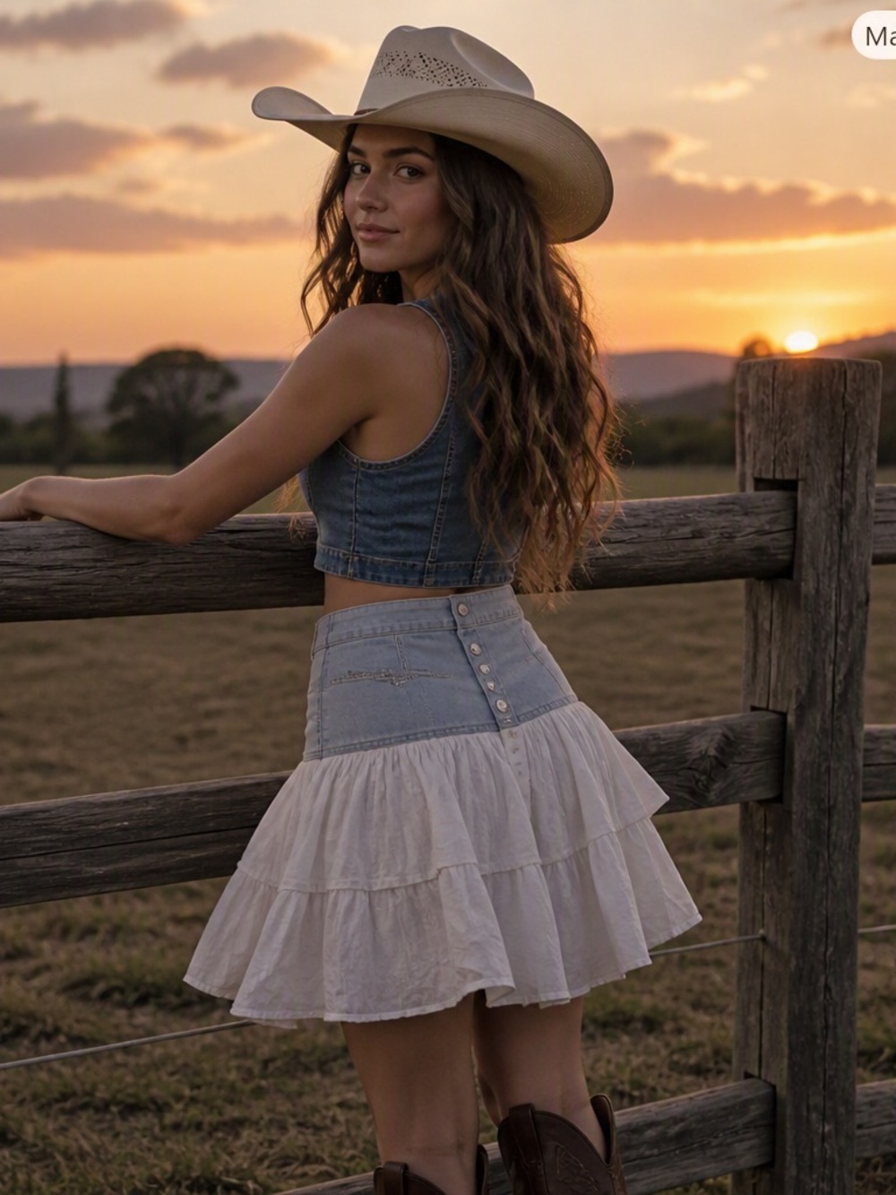 Tiered Y2K White Cotton Blend Mini Skirt with Light Denim Waist